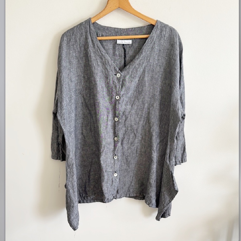 Bryn Walker gray linen button down tunic top size medium